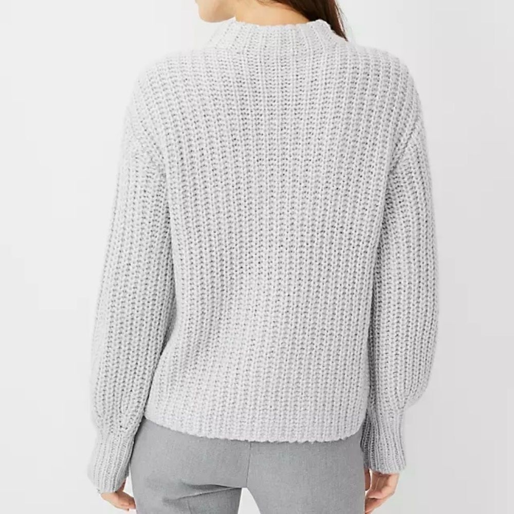 Ann‎ Taylor Metallic Shimmer Mock Neck Chunky Sweater Grey Medium - Picture 5 of 14